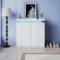 Meuble à chaussures mobile avec double porte, éclairage LED multicolore et armoire penderie, Blanc(m-5)