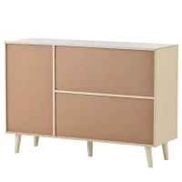Buffet moderne pour salon avec 2 portes en rotin et 3 tiroirs, polyvalent et spacieux, Blanc(m-8)