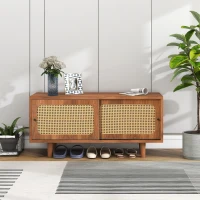 Meuble à chaussures en rotin avec 2 portes, étagères réglables et meuble d'entrée, couleur noyer(m-1)