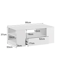 Table Basse Moderne Brillante Relevable avec Plateau Relevable, 2 Tiroirs, 2 Étagères et Éclairage LED, Blanc(m-3)
