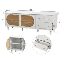 Meuble TV scandinave en rotin avec 2 tiroirs et grand espace de rangement intérieur, Blanc(m-3)