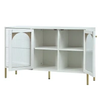 Buffet Élégante avec Étagères Réglables et Dessus Effet Marbre, 2 Portes et 2 Tiroirs - Meuble de Rangement, Blanc(m-8)