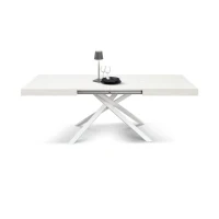 PAZZO DESIGN Tavolo Allungabile con Gambe Incrociate, Made in Italy, 160 x 90 x 74 cm, Bianco Frassininato con Gamba Bianca(m-1)