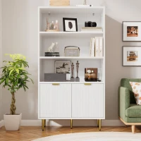 Armoire Haute Élégante, 2 Portes et 3 Étagères Ouvertes, Multifonction, Meuble de Rangement, Blanc+doré(m-1)