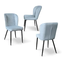 PAZZO DESIGN Sedia Simona set da 4 sedie azzurro in velluto e gambe in metallo(m-2)