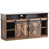 Meuble TV avec Portes Coulissantes, Étagères Réglables et style maison de campagne - pour TV jusqu'à 65 Pouces, Marron(m-5)