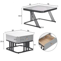 Ensemble de Tables Basses Gigognes en Verre et aspect marbre avec Tiroirs en Bois Massif, Élégance et Fonctionnalité pour le Salon, Marron blanc(m-3)