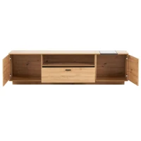 Meuble TV Scandinave Spacieux 1,8 m pour Téléviseur 80 pouces en MDF avec Angles Arrondis et Étagères de Rangement, Marron(m-7)