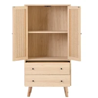 Buffet multifonction en bois avec portes en rotin, tiroirs et meuble de rangement, naturel(m-6)