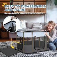 PawHut Foldable Dog Pen with Storage Bag for Indoor/Outdoor Use - Grey(m-6)