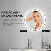 kleankin Espelho de Casa de Banho com Luzes LED Ajustáveis Ø60 cm com Função de Memória Anti-embaciamento e Interrutor Tátil Prata(m-6)