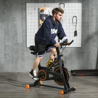 HOMCOM Exercise Bike, Indoor Cycling, with LCD Display, Heart Rate, Sensor - Black and Orange(m-2)