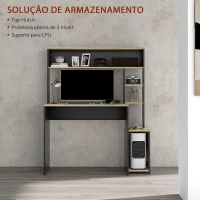 HOMCOM Secretária para Computador com Prateleira de 3 Níveis Mesa de Estudo com Suporte para CPU 114x45x138 cm Cinza e Natural(m-4)