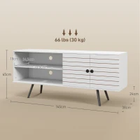 HOMCOM Móvel de TV para Televisores de até 65 Polegadas com 2 Prateleiras Abertas 1 Armário com Portas 145x38x65 cm Branco(m-3)