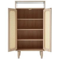 Buffet haut en Bois avec Portes en Cannage Rotin Étagères Réglables et Meuble de Rangement, Naturel(m-7)