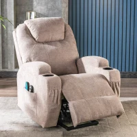 Fauteuil Relax Électrique Massant Inclinable Chauffant avec Porte-gobelets, Poches Latérales et Télécommande, Marron clair(m-4)
