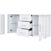 Buffet moderne avec lumières LED multicolores, 3 tiroirs et 2 placards, 140 cm - Meuble TV Suspendu, Blanc(m-7)
