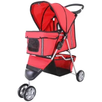 PawHut Hundewagen Hundebuggy bis 10 kg Klappbar Bodenkorb 2 Becherhalter verstellbares Vordach Rot(m-10)