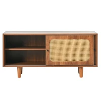 Meuble à chaussures en rotin avec 2 portes, étagères réglables et meuble d'entrée, couleur noyer(m-6)