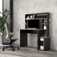HOMCOM Secretária para Computador com Prateleira de 3 Níveis Mesa de Estudo com Suporte para CPU 114x45x138 cm Cinza e Natural(m-7)
