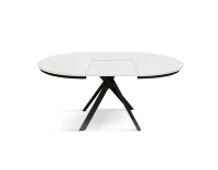 PAZZO DESIGN Tavolo Allungabile con Gambe Incrociate rotondo, Made in Italy, Basamento Nero, Bianco frassinato(m-3)