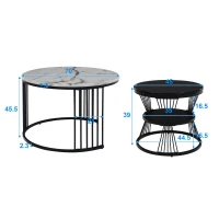 Ensemble de 2 Tables Basses Gigognes Modernes, Design aspect Marbre Brillant, Noir(m-3)