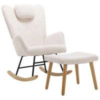 Fauteuil à Bascule avec Repose-pieds, Appui-tête, tissu tout doux Blanc(m-2)