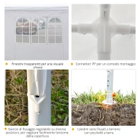 Outsunny Gazebo da Giardino 6x3m con Pareti Laterali Rimovibili, Porte e Finestre, Bianco(m-7)