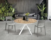 PAZZO DESIGN Tavolo Allungabile con Gambe Incrociate rotondo, Made in Italy, Basamento bianco, Rovere rustico(m-8)