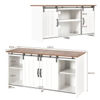 Meuble TV mobile de style industriel vintage avec 2 portes coulissantes et étagères réglables, design rustique, Blanc(m-3)