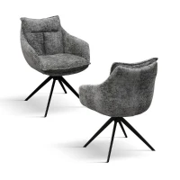 PAZZO DESIGN Sedia Gastone Grigio set da 2 sedie con rivestimento in tessuto e gambe in metallo(m-2)