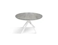 PAZZO DESIGN Tavolo Allungabile con Gambe Incrociate rotondo, Made in Italy, Basamento bianco, Grigio cemento(m-1)