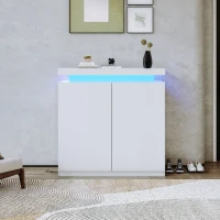 Meuble à chaussures mobile avec double porte, éclairage LED multicolore et armoire penderie, Blanc(m-1)
