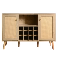 Buffet effet bois avec 2 portes en rotin, étagères réglables, bibliothèque et porte-bouteilles, Naturel(m-2)
