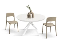 PAZZO DESIGN Tavolo Allungabile con Gambe Incrociate rotondo, Made in Italy, Basamento bianco, Bianco frassinato(m-2)