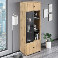 Vitrine Élégante Effet Bois avec Portes Battantes et 6 Étagères Design Moderne, naturel(m-4)