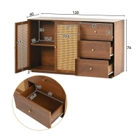 Buffet Moderne en Rotin avec 3 Tiroirs, 2 Portes et Meuble TV Scandinave, couleur noyer(m-3)