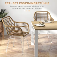HOMCOM Zestaw 2 krzeseł w stylu boho, Krzesła kuchenne, PE-Rattan, 56 x 60 x 79 cm, Naturalny + Biały(m-4)