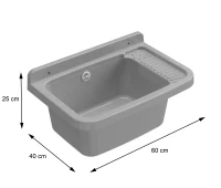 MONGARDI Lavandino pilozzo a muro da esterno 60x40x25, colore CEMENTO(m-4)