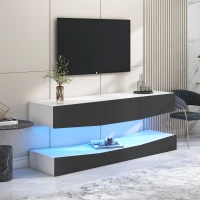 Meuble TV suspendu scandinave moderne avec éclairage LED, Blanc+gris(m-4)