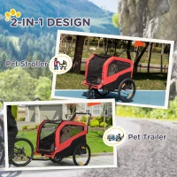PawHut 2 in 1 Dog Bike Trailer Pet Stroller for Large Dogs with Hitch, 20" Wheels, Pet Bicycle Cart Trolley Carrier for Travel, Red(m-4)