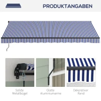 Outsunny Sonnenmarkise Markise Terrassenmarkise, inkl. Handkurbel, wetterbeständig, 396 cm x 300 cm, Blau + Weiß(m-8)