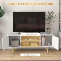 HOMCOM Cabinet TV 55" cu 2 Dulapuri, Uși și 2 Rafturi Deschise, Consolă TV din Lemn și PAL, 120x34x50 cm, Alb(m-4)