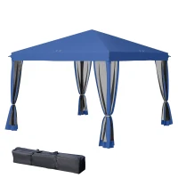 Outsunny Tenda Dobrável 295x295x260 cm com 4 Paredes Laterais de Malha 8 Orifícios de Drenagem e Bolsa de Transporte Azul(m-11)