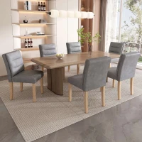 Set di 2 Sedie da Pranzo Moderne Minimaliste con Seduta in PU e Gambe in Legno di Rovere, Grigio(m-5)