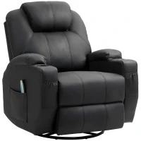 HOMCOM Relaxfauteuil met Massagefunctie, Kantelbare Leuning, Draaibaar, tot 150 kg, Kunstleer, Zwart(m-11)