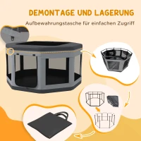 PawHut Welpenauslauf Welpengitter, rozkładany, 4 kołki do ziemi, 124 cm x 124 cm x 62cm, Szary(m-6)