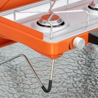 Outsunny Gaskocher, Campingkocher, zwei Brenner, Deckel, einklappbare Beine, Stahl, orange, 46,5 x 33,5 x 17,4 cm(m-8)