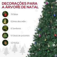 HOMCOM Árvore de Natal Artificial 210cm Ignífugo com 1036 Ramos 53 Decorações Folhas de PVC e Suporte Metálico Verde(m-4)