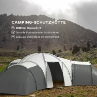Outsunny Campingzelt für 6-9 Personen, 4 Räume, Vorzelt, wasserdicht, 615x 615x225cm, Grau(m-5)